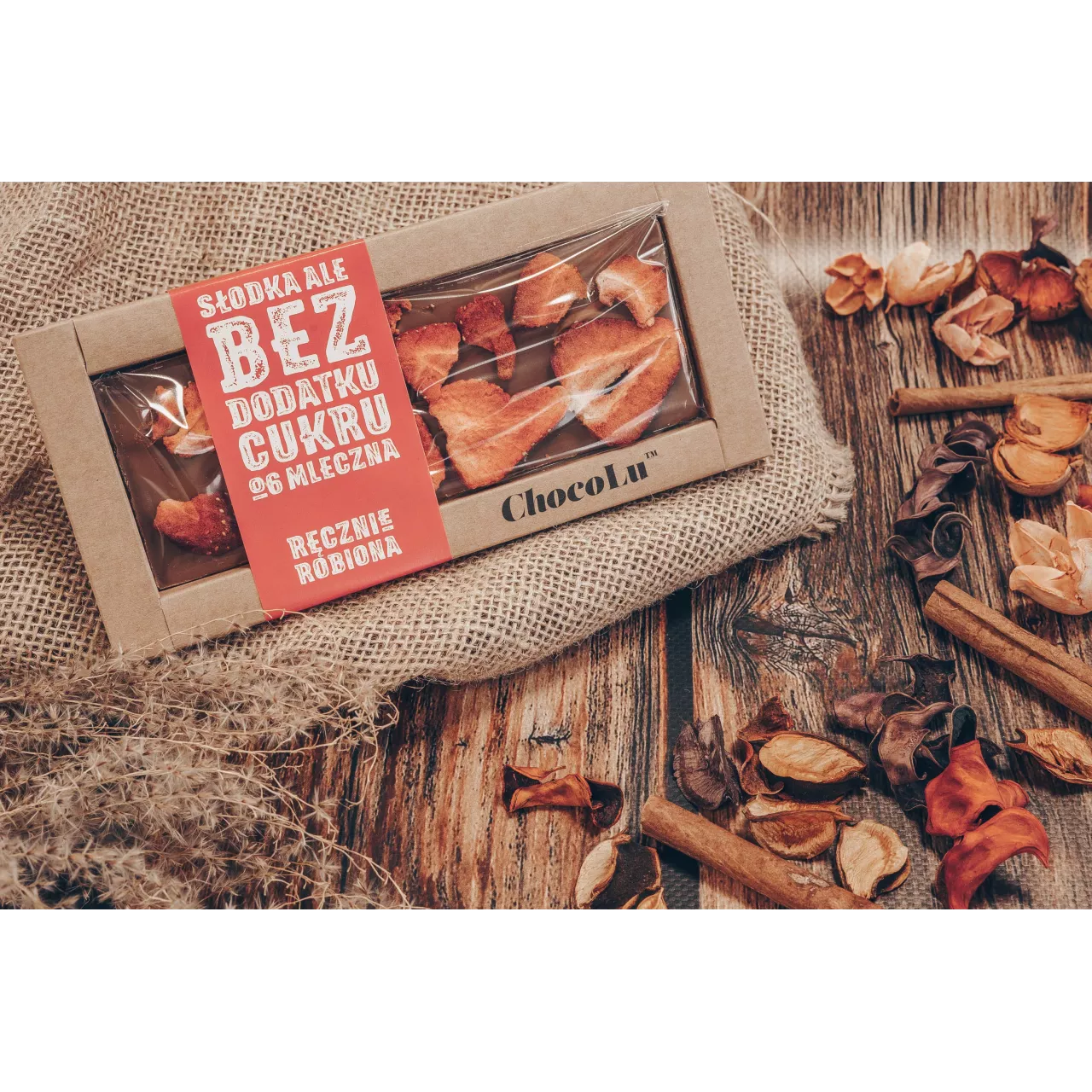 Czekolada mleczna BEZ CUKRU - truskawka 53 g