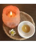 Tealight z wosku naturalnego, podgrzewacz w świeczniku ze skały solnej