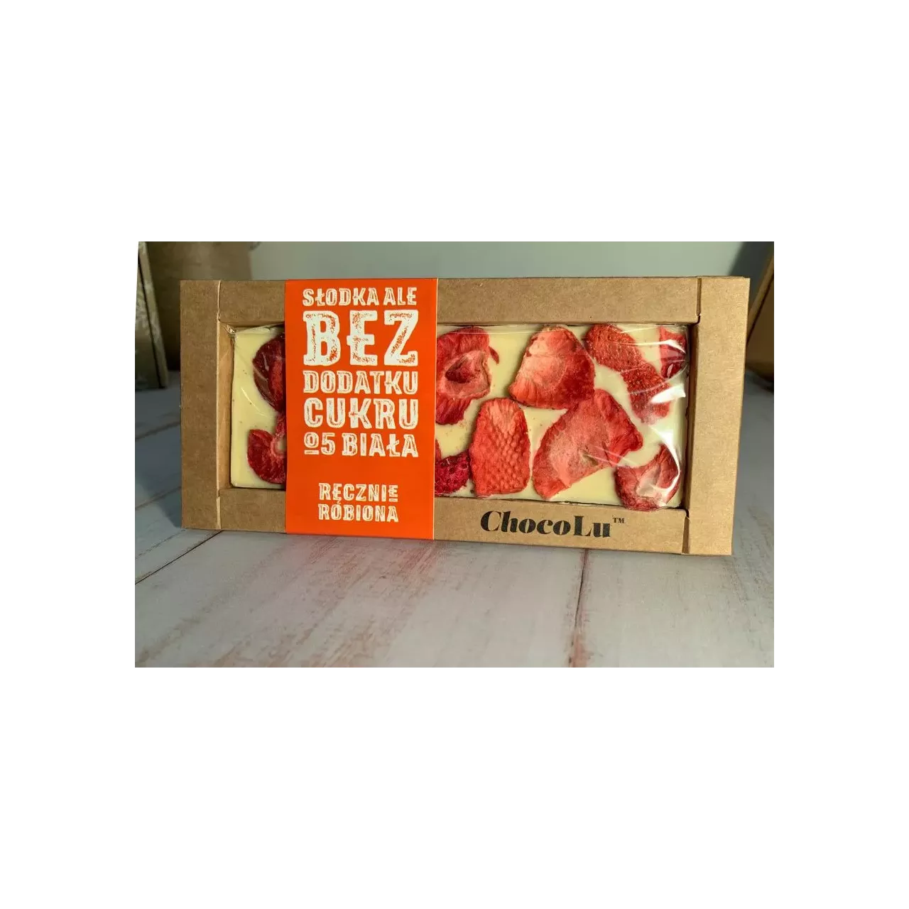 Czekolada biała BEZ CUKRU truskawka 53 g