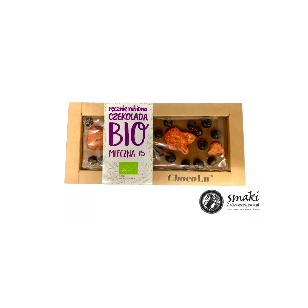 Czekolada mleczna BIO czarna porzeczka i truskawka 53 g