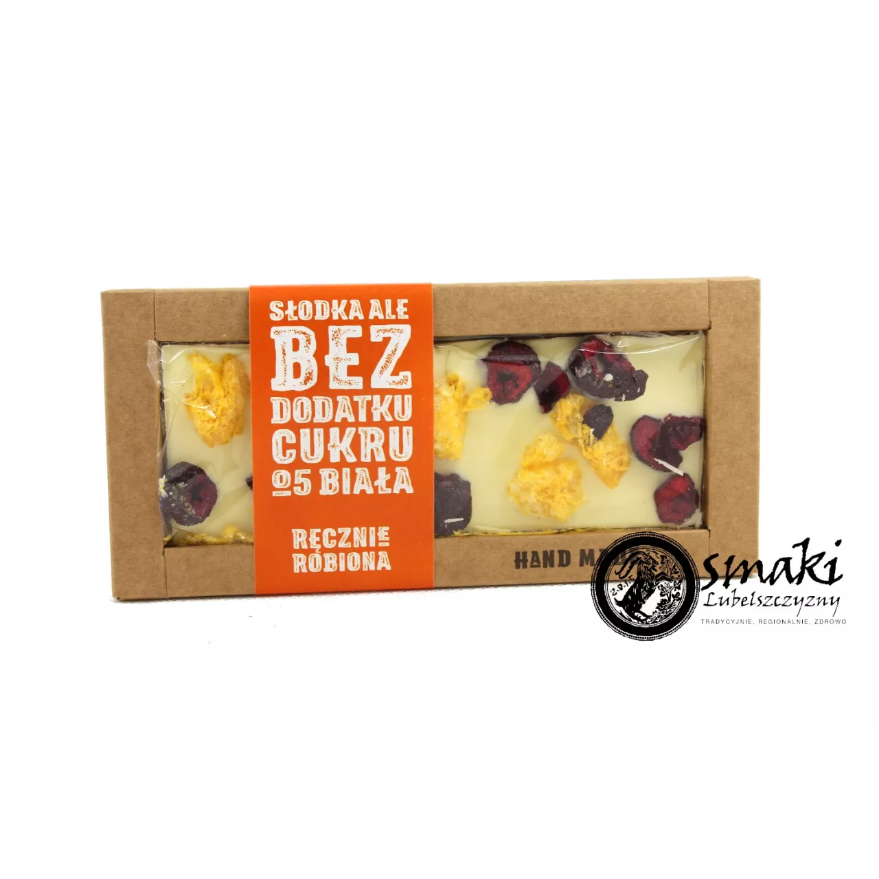 Czekolada biała BEZ CUKRU mandarynka, wiśnia