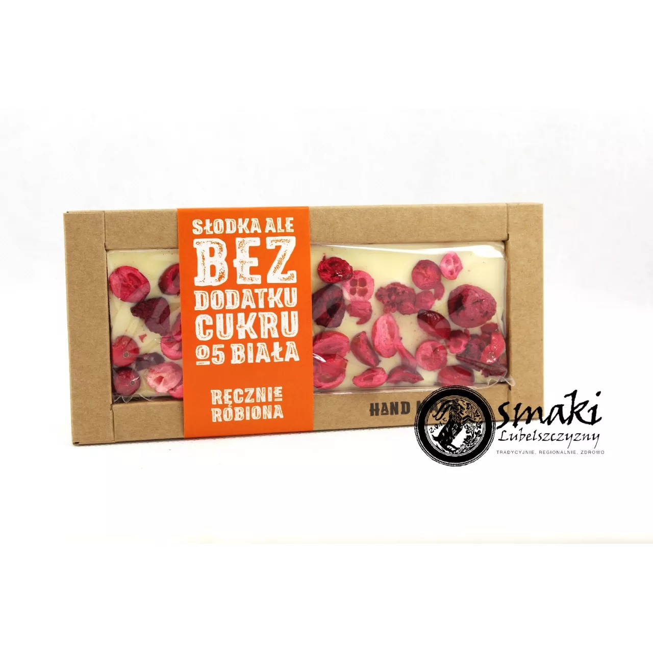 Czekolada biała BEZ CUKRU malina, żurawina